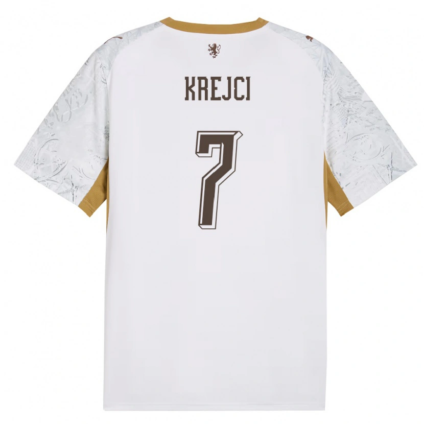 Danxen Barn Tjeckien Ladislav Krejčí #7 Off-White Guld Grå Bortatröja Matchtröjor 26-28 Tröjor T-Tröja