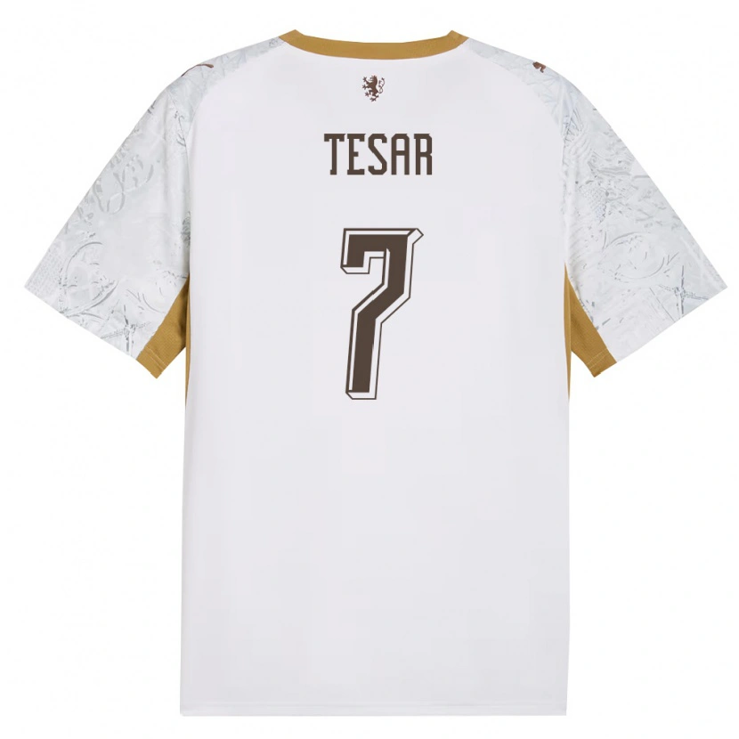 Danxen Barn Tjeckien Simon Tesar #7 Off-White Guld Grå Bortatröja Matchtröjor 26-28 Tröjor T-Tröja