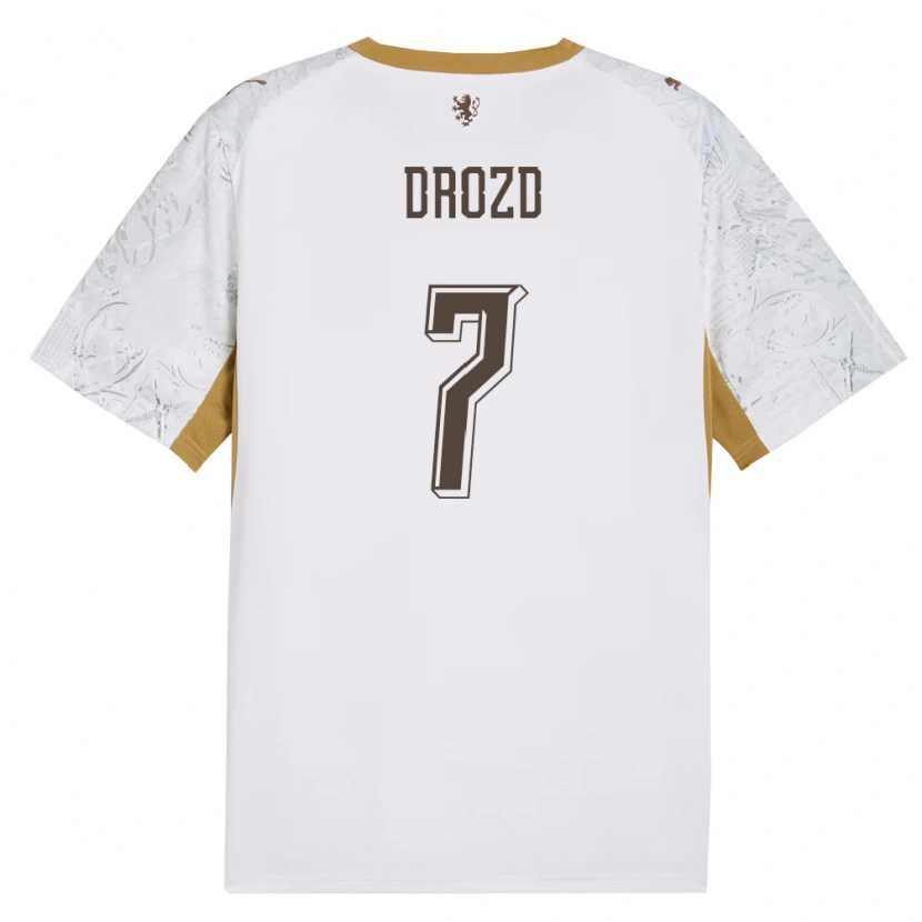 Danxen Barn Tjeckien Simon Drozd #7 Off-White Guld Grå Bortatröja Matchtröjor 26-28 Tröjor T-Tröja