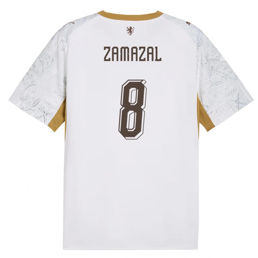 Danxen Barn Tjeckien Denis Zamazal #8 Off-White Guld Grå Bortatröja Matchtröjor 26-28 Tröjor T-Tröja