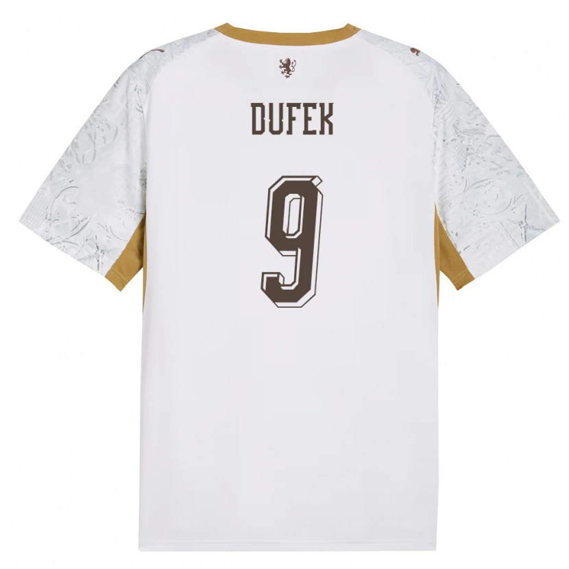Danxen Barn Tjeckien Jakub Dufek #9 Off-White Guld Grå Bortatröja Matchtröjor 26-28 Tröjor T-Tröja