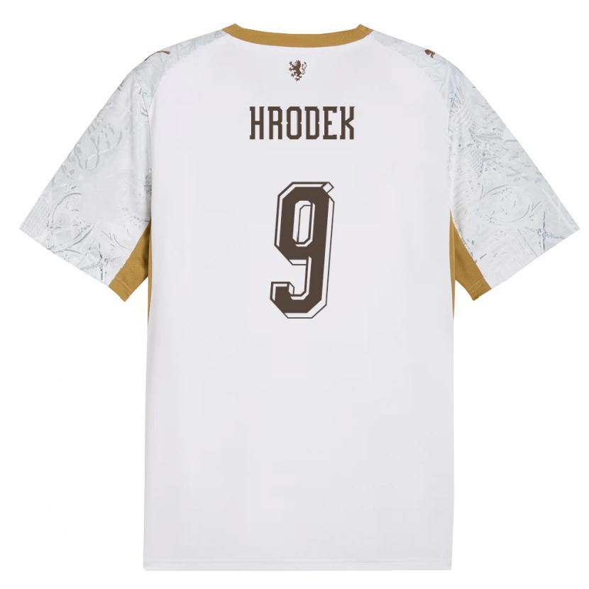 Danxen Barn Tjeckien Matyas Hrodek #9 Off-White Guld Grå Bortatröja Matchtröjor 26-28 Tröjor T-Tröja