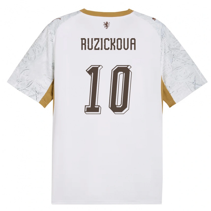 Danxen Barn Tjeckien Kristýna Růžičková #10 Off-White Guld Grå Bortatröja Matchtröjor 26-28 Tröjor T-Tröja