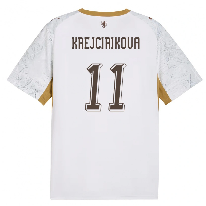 Danxen Barn Tjeckien Tereza Krejčiříková #11 Off-White Guld Grå Bortatröja Matchtröjor 26-28 Tröjor T-Tröja