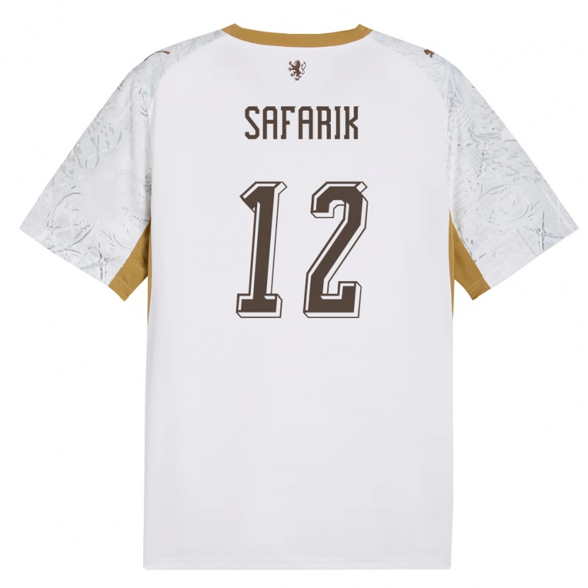 Danxen Barn Tjeckien Daniel Safarik #12 Off-White Guld Grå Bortatröja Matchtröjor 26-28 Tröjor T-Tröja