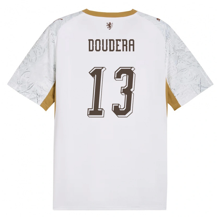 Danxen Barn Tjeckien David Doudera #13 Off-White Guld Grå Bortatröja Matchtröjor 26-28 Tröjor T-Tröja