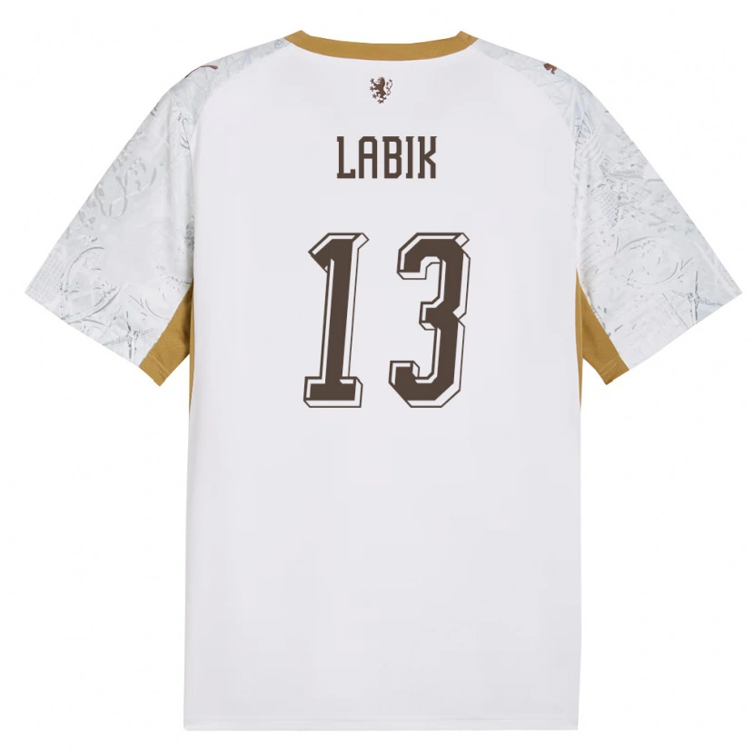 Danxen Barn Tjeckien Albert Labik #13 Off-White Guld Grå Bortatröja Matchtröjor 26-28 Tröjor T-Tröja