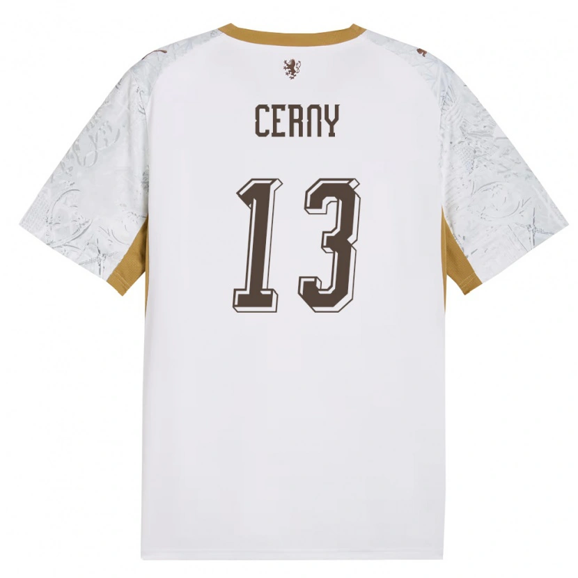 Danxen Barn Tjeckien Simon Cerny #13 Off-White Guld Grå Bortatröja Matchtröjor 26-28 Tröjor T-Tröja