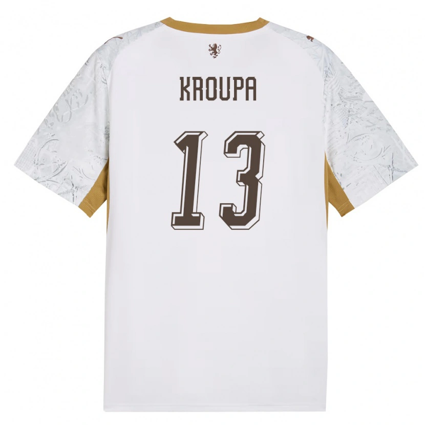 Danxen Barn Tjeckien Michal Kroupa #13 Off-White Guld Grå Bortatröja Matchtröjor 26-28 Tröjor T-Tröja