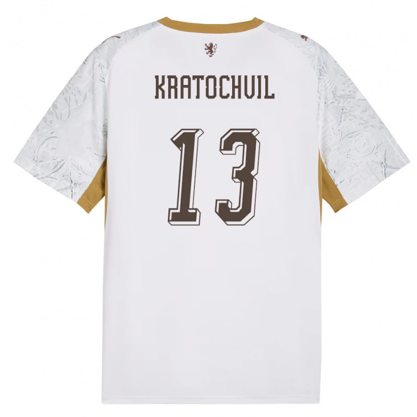 Danxen Barn Tjeckien Jakub Kratochvil #13 Off-White Guld Grå Bortatröja Matchtröjor 26-28 Tröjor T-Tröja