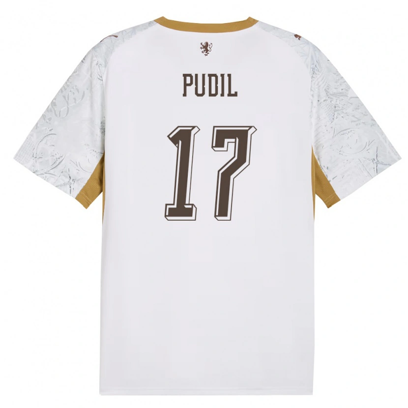 Danxen Barn Tjeckien Milos Pudil #17 Off-White Guld Grå Bortatröja Matchtröjor 26-28 Tröjor T-Tröja