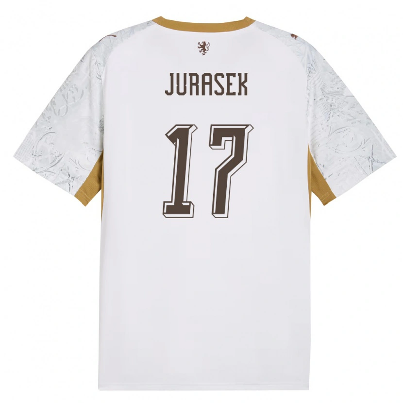 Danxen Barn Tjeckien Patrik Jurasek #17 Off-White Guld Grå Bortatröja Matchtröjor 26-28 Tröjor T-Tröja