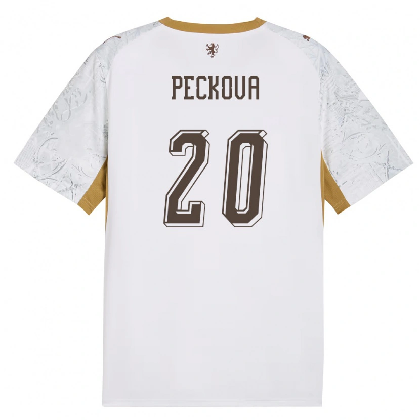 Danxen Barn Tjeckien Alena Pěčková #20 Off-White Guld Grå Bortatröja Matchtröjor 26-28 Tröjor T-Tröja