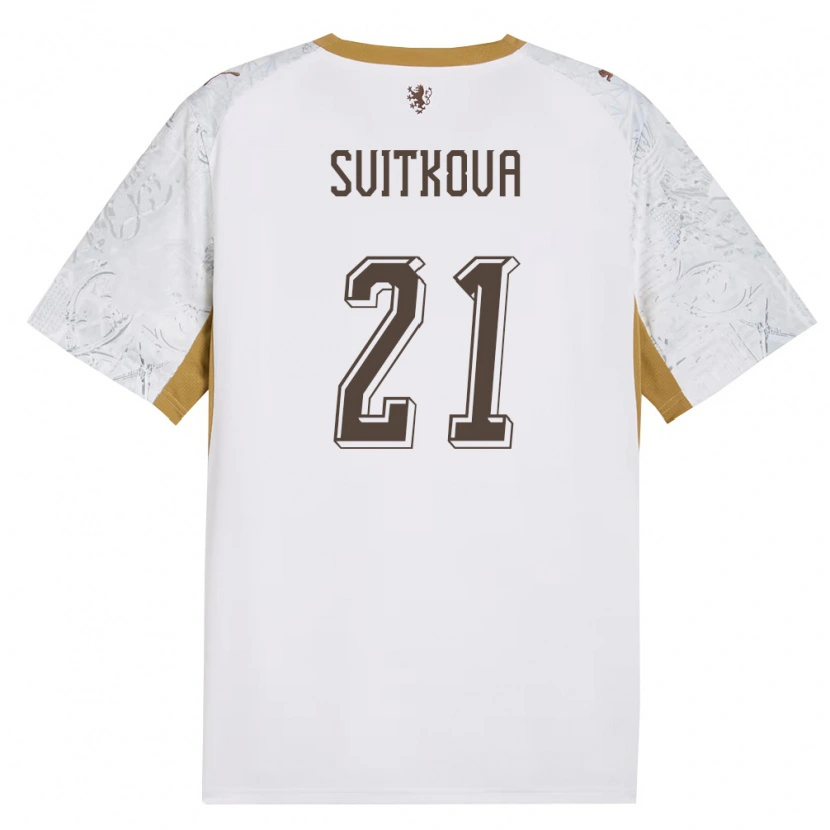 Danxen Barn Tjeckien Kateřina Svitková #21 Off-White Guld Grå Bortatröja Matchtröjor 26-28 Tröjor T-Tröja