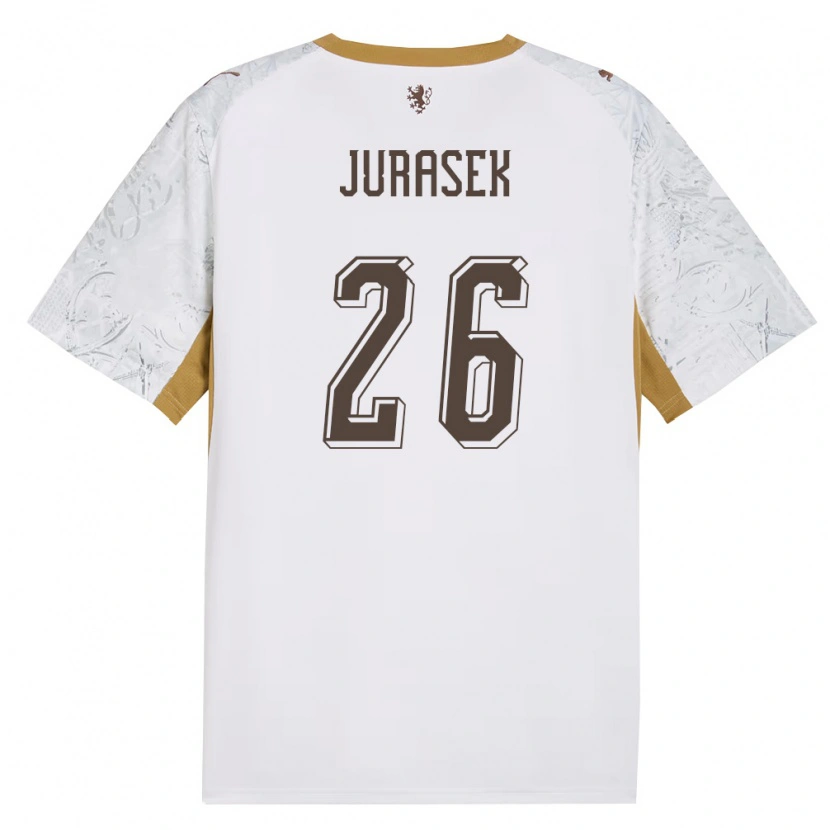 Danxen Barn Tjeckien Matej Jurasek #26 Off-White Guld Grå Bortatröja Matchtröjor 26-28 Tröjor T-Tröja