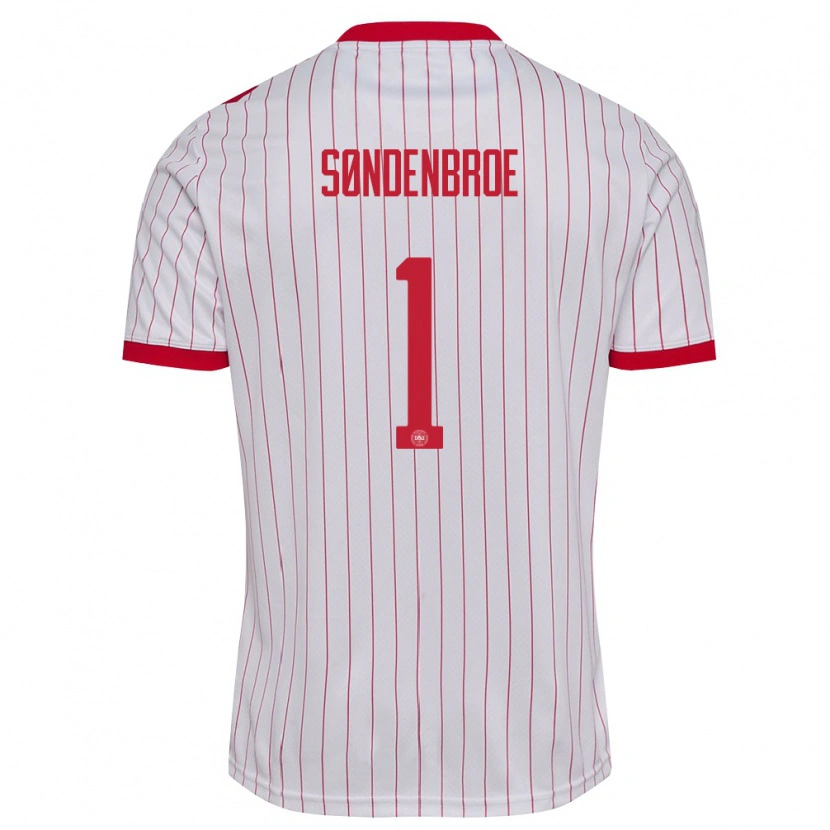Danxen Barn Danmark Andreas Søndenbroe #1 Vit Röd Bortatröja Matchtröjor 26-28 Tröjor T-Tröja