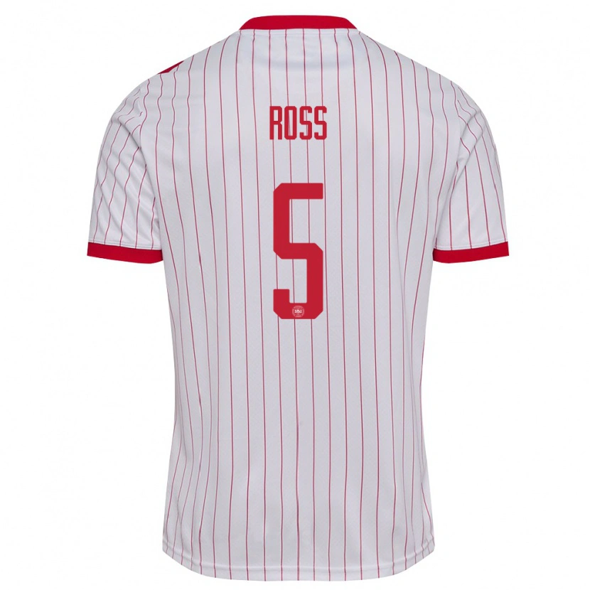 Danxen Barn Danmark Mathias Ross #5 Vit Röd Bortatröja Matchtröjor 26-28 Tröjor T-Tröja