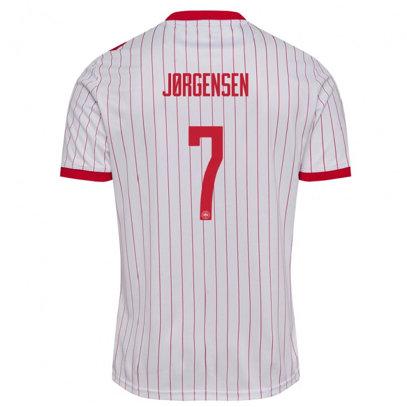Danxen Barn Danmark Lukas Jørgensen #7 Vit Röd Bortatröja Matchtröjor 26-28 Tröjor T-Tröja