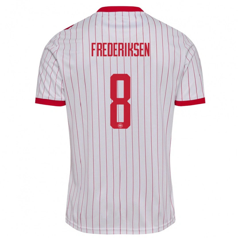 Danxen Barn Danmark Albert Frederiksen #8 Vit Röd Bortatröja Matchtröjor 26-28 Tröjor T-Tröja
