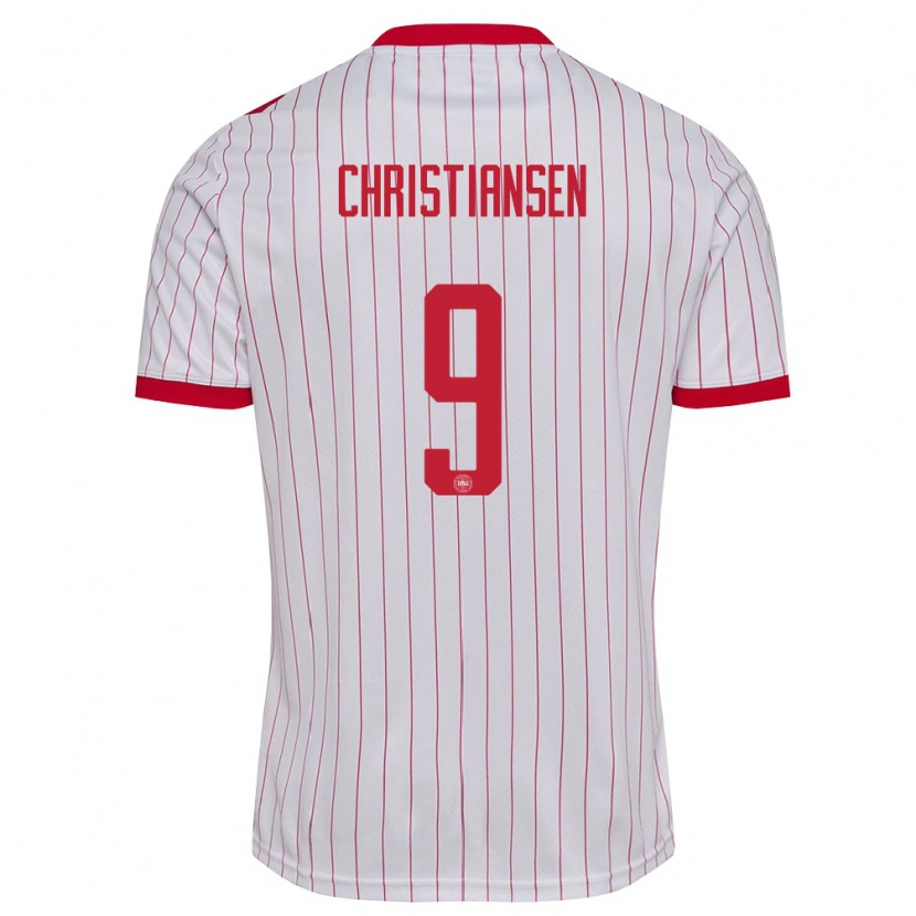 Danxen Barn Danmark Nanna Christiansen #9 Vit Röd Bortatröja Matchtröjor 26-28 Tröjor T-Tröja