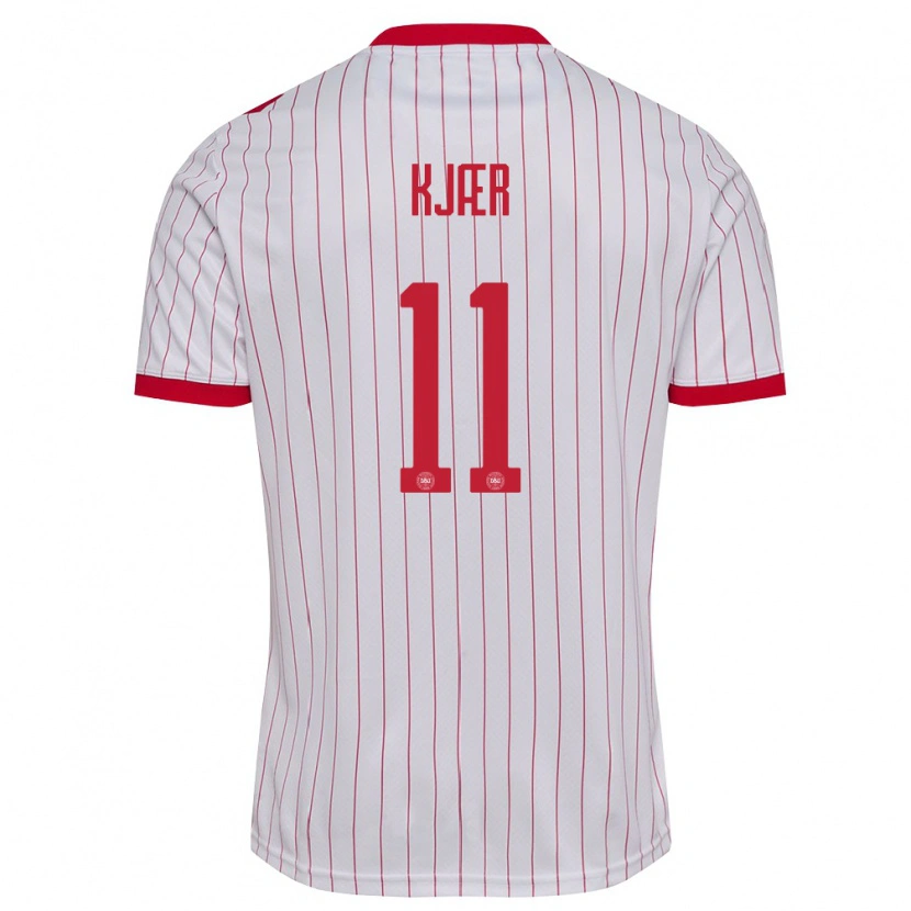Danxen Barn Danmark Jeppe Kjær #11 Vit Röd Bortatröja Matchtröjor 26-28 Tröjor T-Tröja