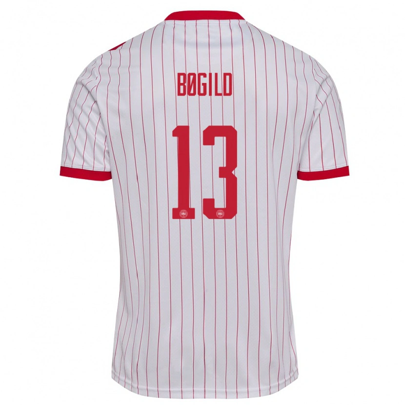 Danxen Barn Danmark Kristian Bøgild #13 Vit Röd Bortatröja Matchtröjor 26-28 Tröjor T-Tröja