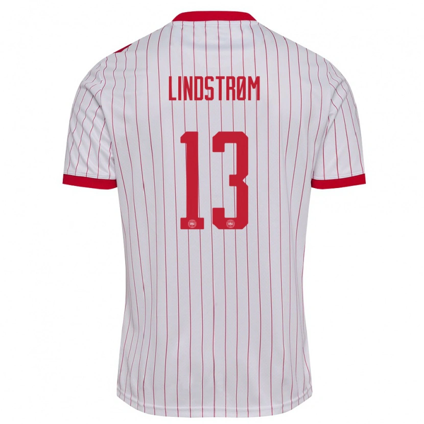 Danxen Barn Danmark Jesper Lindstrøm #13 Vit Röd Bortatröja Matchtröjor 26-28 Tröjor T-Tröja