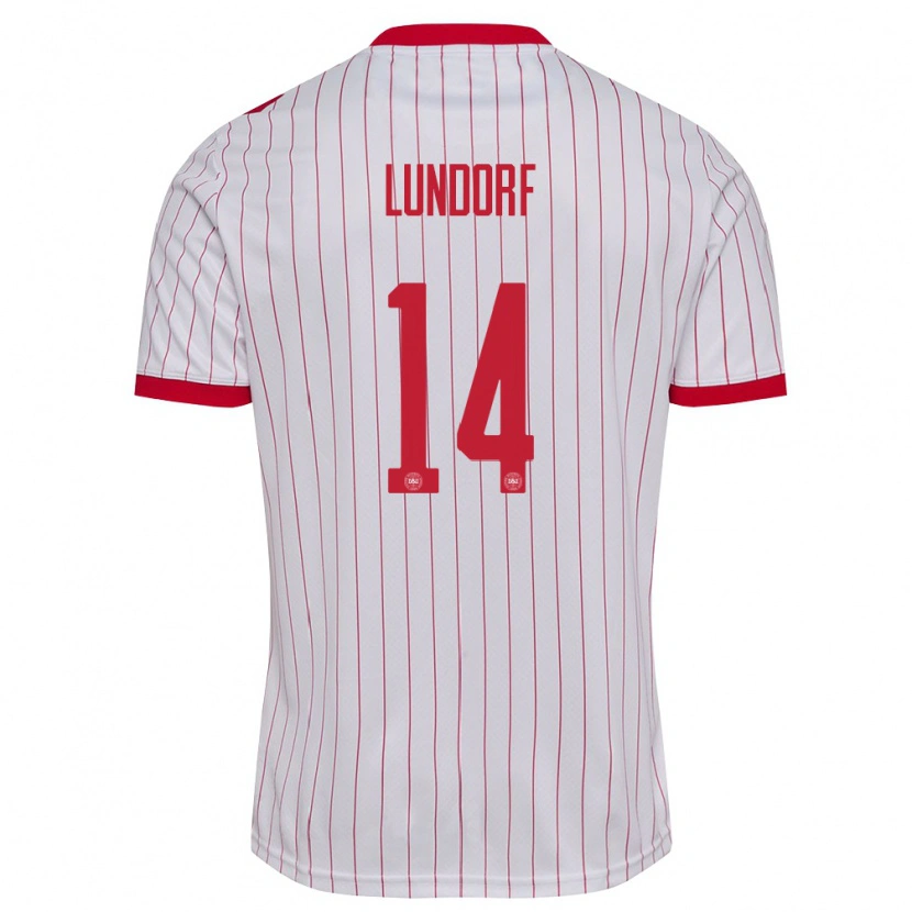 Danxen Barn Danmark Matilde Lundorf #14 Vit Röd Bortatröja Matchtröjor 26-28 Tröjor T-Tröja