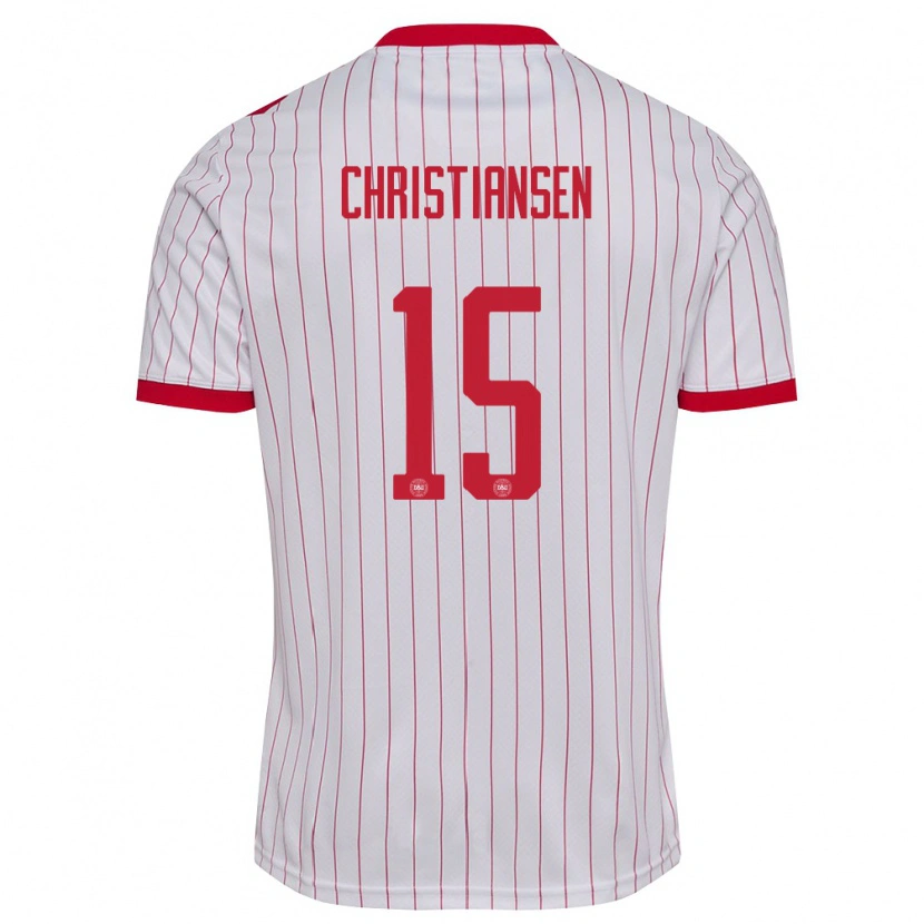 Danxen Barn Danmark Anton Christiansen #15 Vit Röd Bortatröja Matchtröjor 26-28 Tröjor T-Tröja