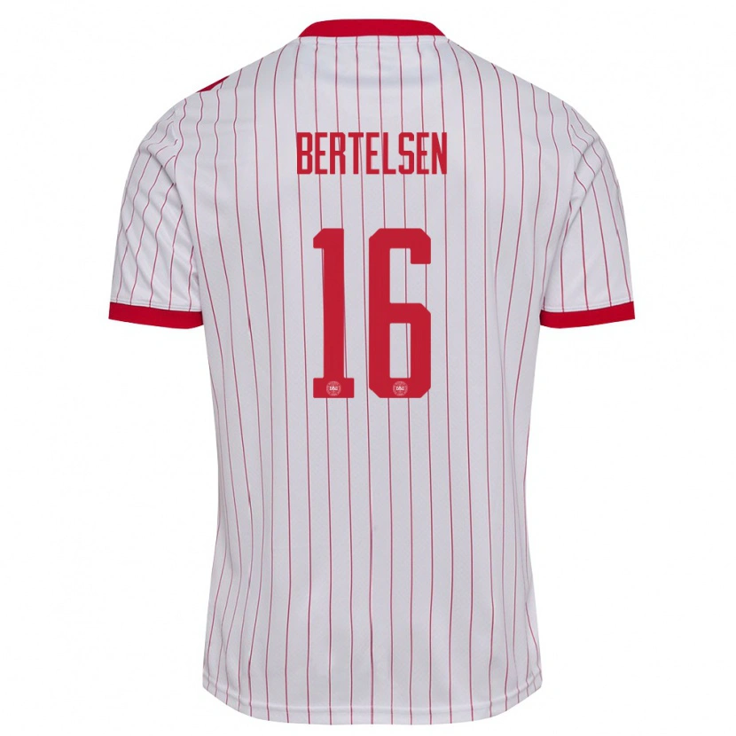 Danxen Barn Danmark Villads Bertelsen #16 Vit Röd Bortatröja Matchtröjor 26-28 Tröjor T-Tröja