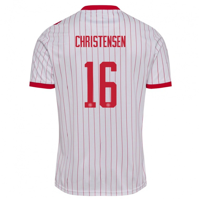 Danxen Barn Danmark Oliver Christensen #16 Vit Röd Bortatröja Matchtröjor 26-28 Tröjor T-Tröja