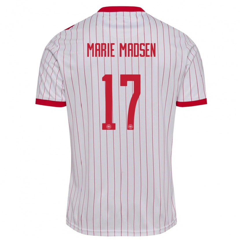Danxen Barn Danmark Rikke Marie Madsen #17 Vit Röd Bortatröja Matchtröjor 26-28 Tröjor T-Tröja