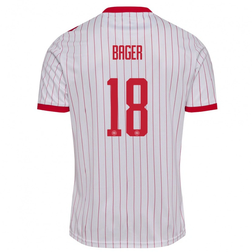 Danxen Barn Danmark Silas Bager #18 Vit Röd Bortatröja Matchtröjor 26-28 Tröjor T-Tröja