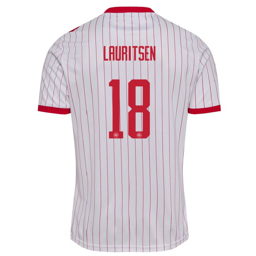 Danxen Barn Danmark Tobias Lauritsen #18 Vit Röd Bortatröja Matchtröjor 26-28 Tröjor T-Tröja