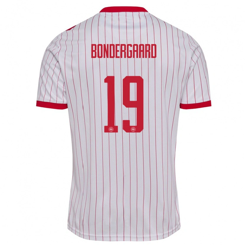 Danxen Barn Danmark Asbjorn Bondergaard #19 Vit Röd Bortatröja Matchtröjor 26-28 Tröjor T-Tröja