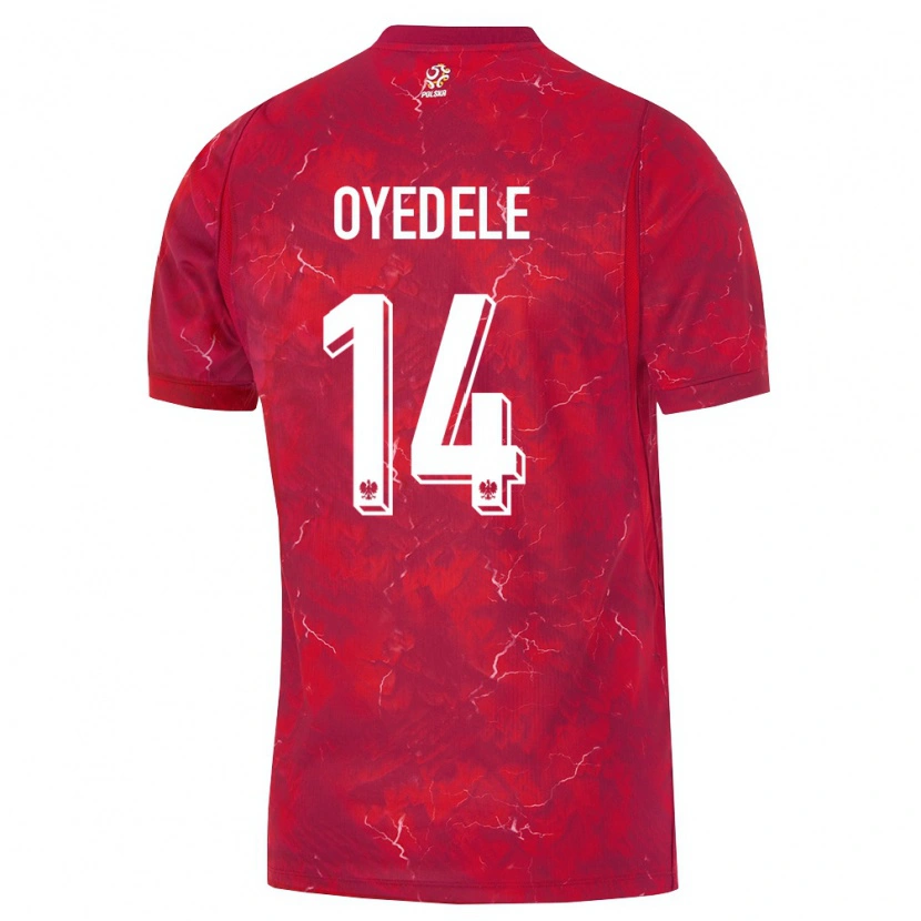 Danxen Barn Polen Maximillian Oyedele #14 Röd Vit Bortatröja Matchtröjor 26-28 Tröjor T-Tröja