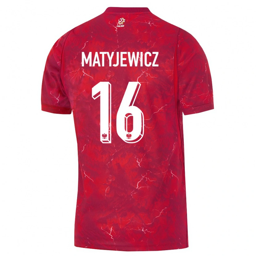 Danxen Barn Polen Wiktor Matyjewicz #16 Röd Vit Bortatröja Matchtröjor 26-28 Tröjor T-Tröja