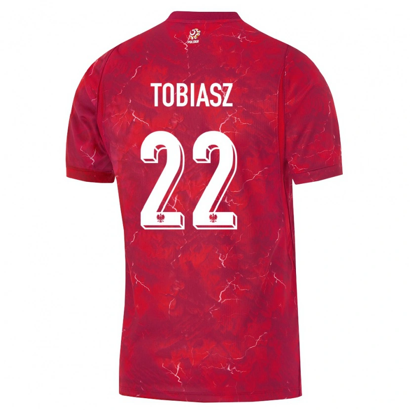 Danxen Barn Polen Kacper Tobiasz #22 Röd Vit Bortatröja Matchtröjor 26-28 Tröjor T-Tröja
