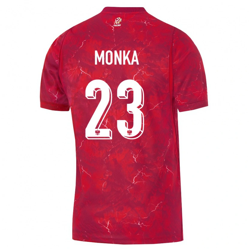 Danxen Barn Polen Wojciech Mońka #23 Röd Vit Bortatröja Matchtröjor 26-28 Tröjor T-Tröja