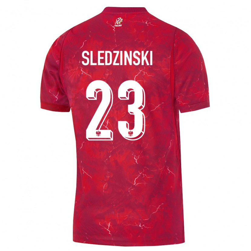 Danxen Barn Polen Eryk Sledzinski #23 Röd Vit Bortatröja Matchtröjor 26-28 Tröjor T-Tröja