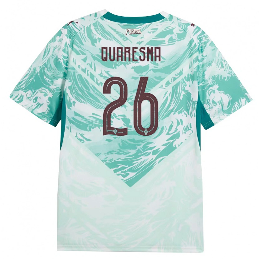Danxen Barn Portugal Eduardo Quaresma #26 Himmelblå Vit Grön Bortatröja Matchtröjor 26-28 Tröjor T-Tröja