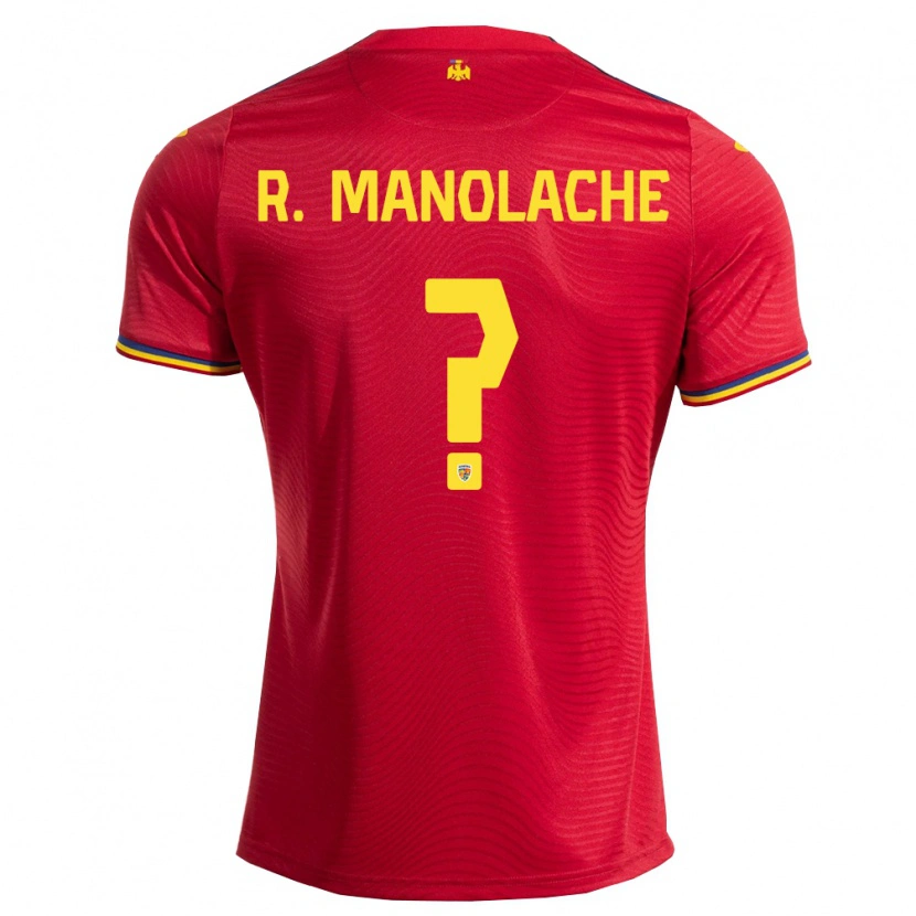Danxen Barn Rumänien Rareș Manolache #0 Röd Marin Gul Bortatröja Matchtröjor 26-28 Tröjor T-Tröja