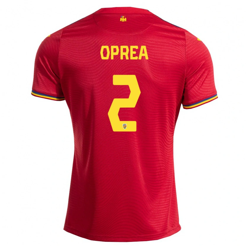 Danxen Barn Rumänien Olivia Oprea #2 Röd Marin Gul Bortatröja Matchtröjor 26-28 Tröjor T-Tröja