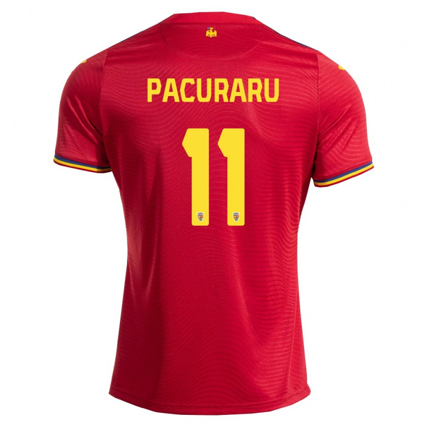 Danxen Barn Rumänien David Păcuraru #11 Röd Marin Gul Bortatröja Matchtröjor 26-28 Tröjor T-Tröja