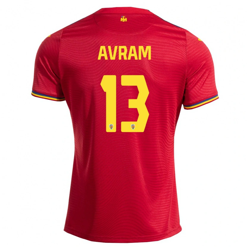 Danxen Barn Rumänien Raul Avram #13 Röd Marin Gul Bortatröja Matchtröjor 26-28 Tröjor T-Tröja