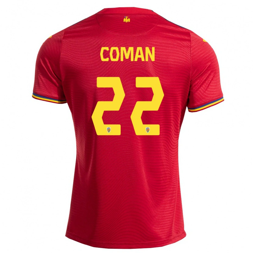 Danxen Barn Rumänien Marius Coman #22 Röd Marin Gul Bortatröja Matchtröjor 26-28 Tröjor T-Tröja