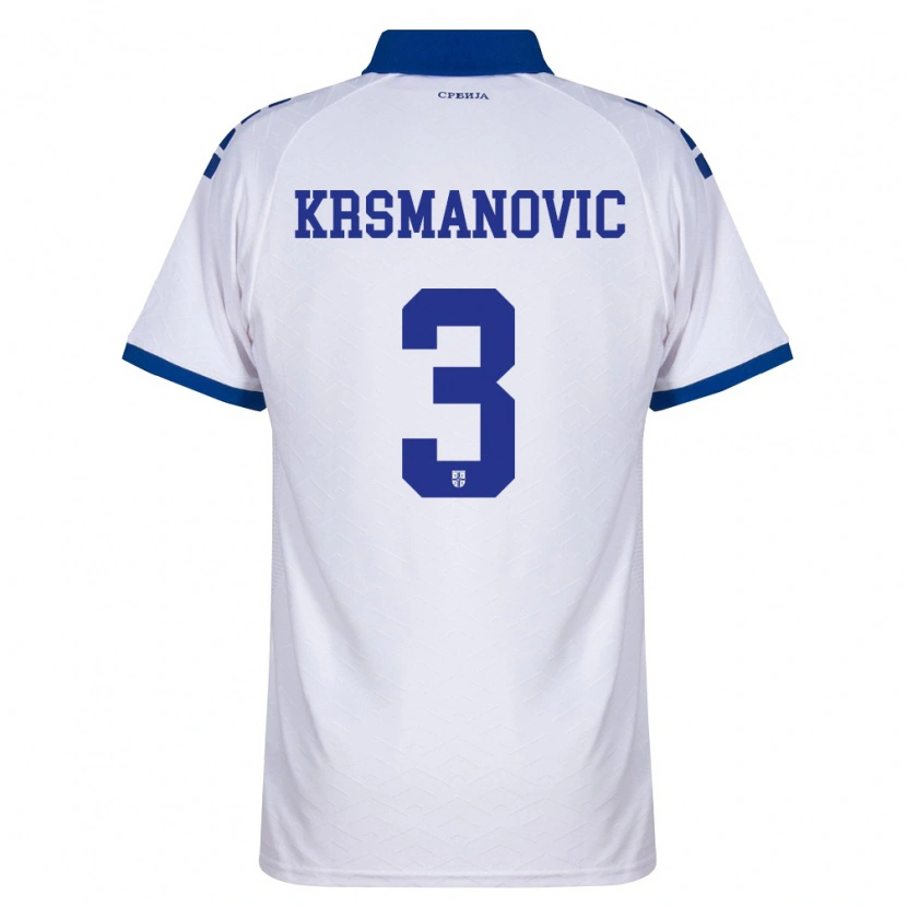Danxen Barn Serbien Nemanja Krsmanovic #3 Marin Vit Röd Bortatröja Matchtröjor 26-28 Tröjor T-Tröja