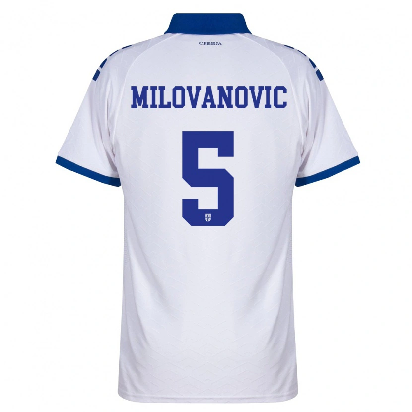 Danxen Barn Serbien Mateja Milovanovic #5 Marin Vit Röd Bortatröja Matchtröjor 26-28 Tröjor T-Tröja