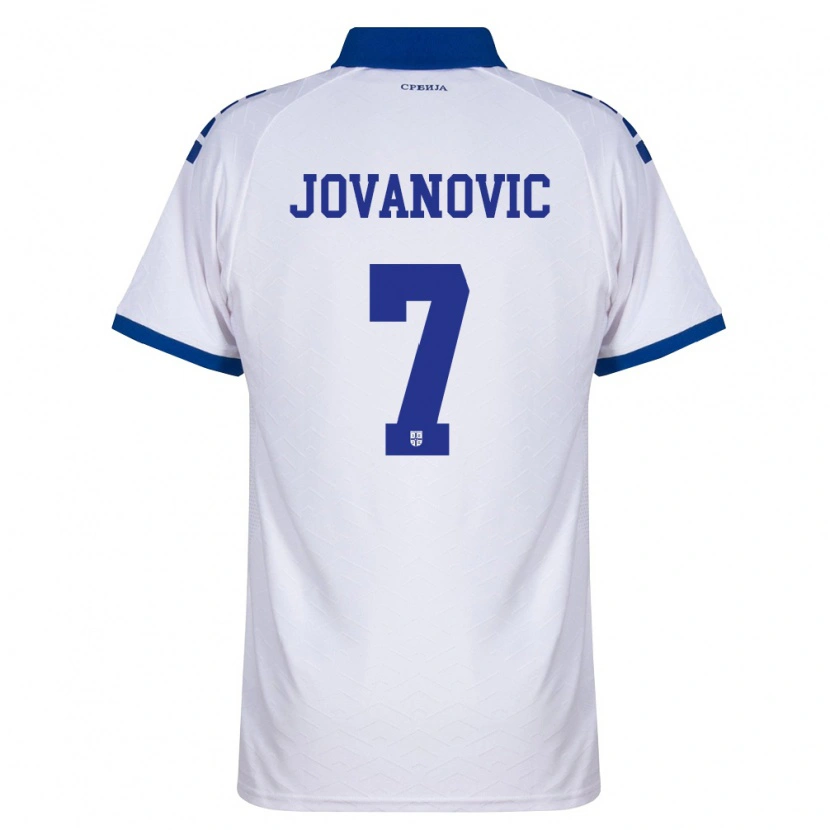 Danxen Barn Serbien Lazar Jovanovic #7 Marin Vit Röd Bortatröja Matchtröjor 26-28 Tröjor T-Tröja