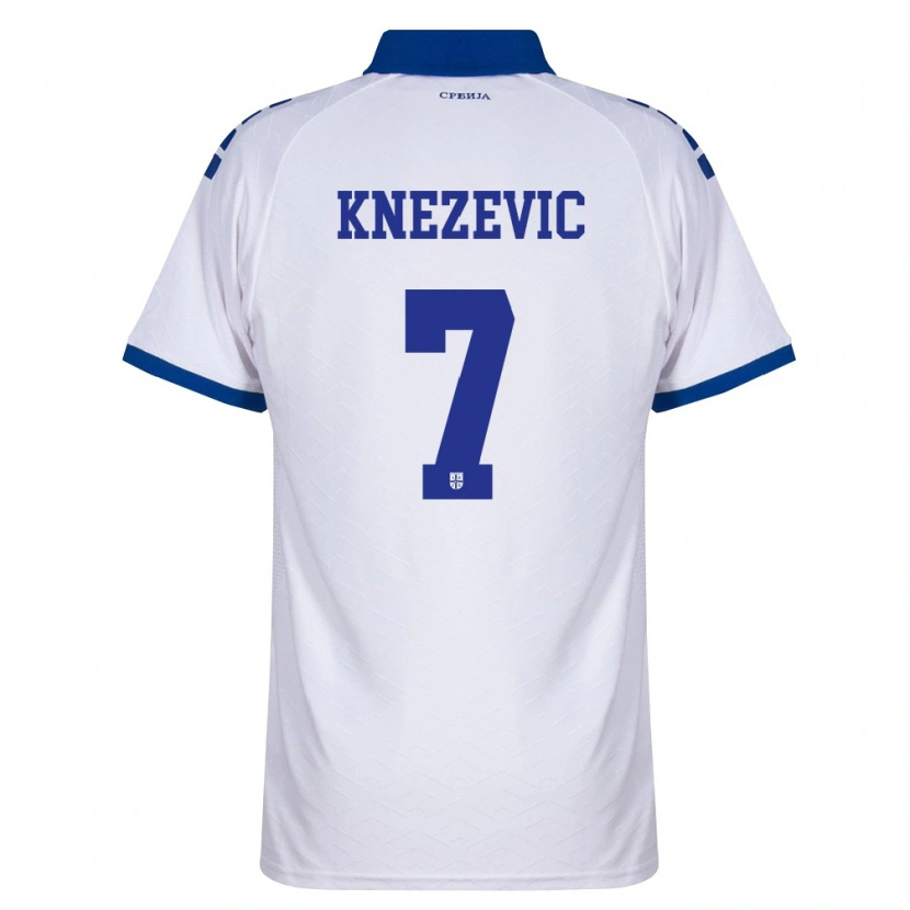 Danxen Barn Serbien Nikola Knezevic #7 Marin Vit Röd Bortatröja Matchtröjor 26-28 Tröjor T-Tröja